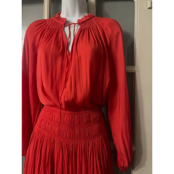 Anthropologie Current‎ Air Poppy Red Smocked Waist Mini Dress - Picture 6 of 9
